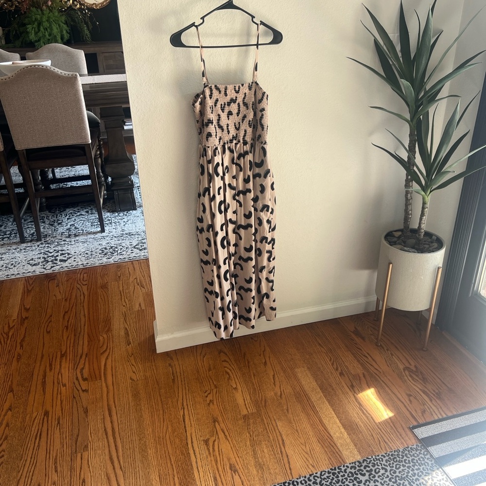 A New Day- Cream Strapless Midi Dress with Black Abstract Spots - Picture 4 of 4